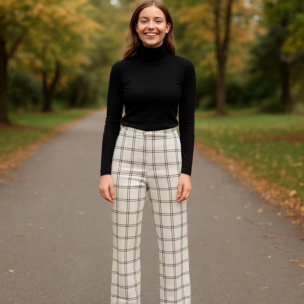 REBECCA TAYLOR WOOL BLEND WINDOWPANE HIGH WAIST TROUSERS SIZE 8
